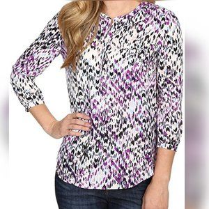 NYDJ Womens 3/4 Sleeve Henley Pleat Back Blouse 1X